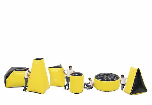 Compre um conjunto de obstáculos de batalha amarelo inflável de 6 peças para jovens e idosos. Encomende conjuntos de obstáculos de batalha infláveis ​​agora online na JB Insuflaveis Portugal