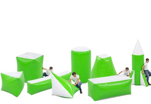 Compre um conjunto de obstáculos de batalha verde inflável de 8 peças para jovens e idosos. Encomende conjuntos de obstáculos de batalha infláveis ​​agora online na JB Insuflaveis Portugal