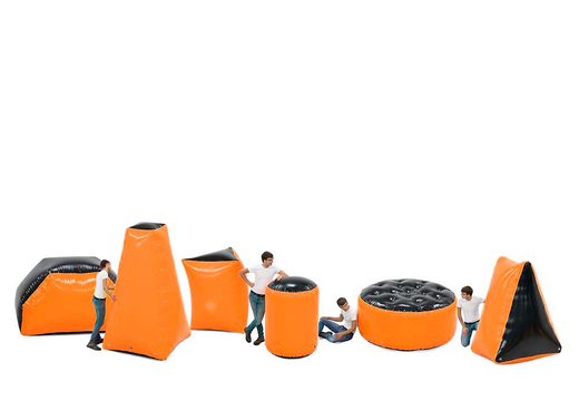 Compre um conjunto de obstáculos de batalha laranja inflável de 6 peças para jovens e idosos. Encomende conjuntos de obstáculos de batalha infláveis ​​agora online na JB Insuflaveis Portugal