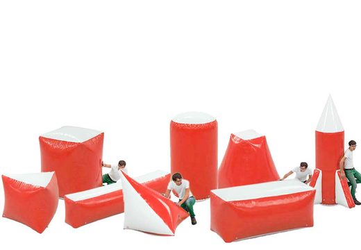 Compre um conjunto de obstáculos de batalha vermelho inflável de 8 peças para jovens e idosos. Encomende conjuntos de obstáculos de batalha infláveis ​​agora online na JB Insuflaveis Portugal