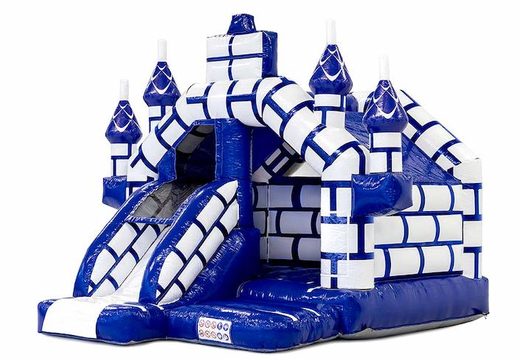 Espreguiçadeira inflável com tema de castelo inflável slide combinado com azul e branco para crianças à venda