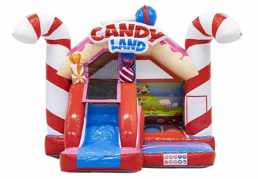 Compre uma espreguiçadeira inflável combinada com slide com tema de doces para crianças