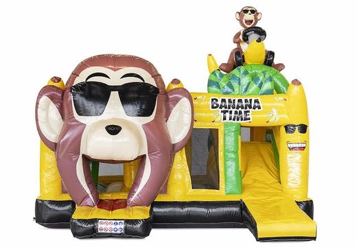 Bouncer inflável com tema de macaco de banana com obstáculos e um escorregador para venda
