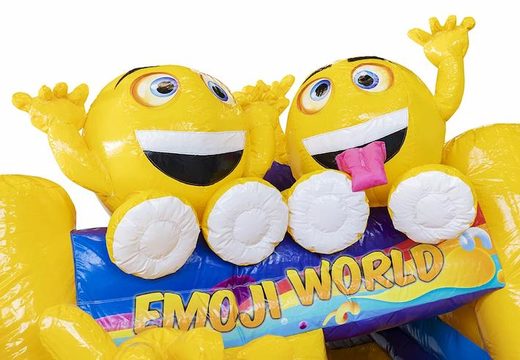 Bouncer inflável com slide em amarelo com emojis para venda para crianças