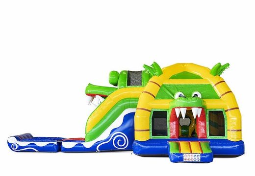 Compre um grande castelo inflável inflável com slide no tema de crocodilo