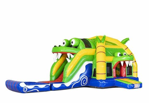Encomende um grande castelo inflável inflável com slide no tema de crocodilo