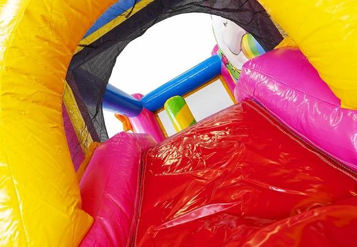 Encomende uma almofada de ar inflável compacta com slide no tema unicórnio