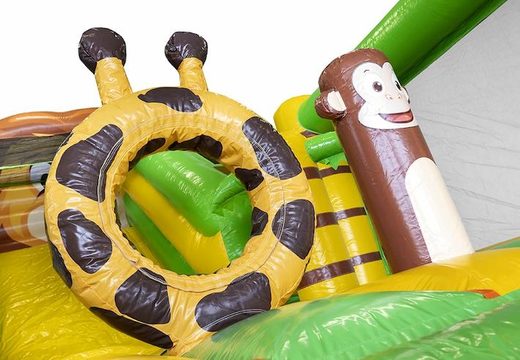 Encomende escorregador inflável com seção de castelo inflável no tema da selva para crianças
