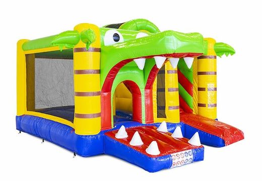 Compre uma espreguiçadeira inflável com tema de crocodilo com escorregador para crianças