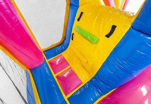 Bouncer inflável com tema de unicórnio para crianças com escorregador e objetos para comprar nele