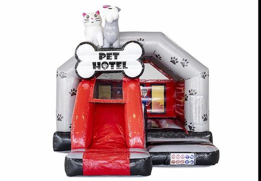 Compre uma combinação de escorregador inflável com tema de hotel animal para crianças