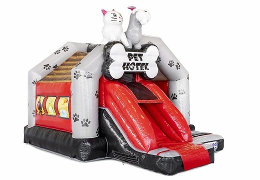 Combinação de slide de almofada de ar inflável com slide em tema de hotel animal para venda para crianças