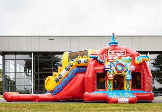 Bouncer super inflável multiplay com slide em tema de montanha-russa vermelho para venda para crianças