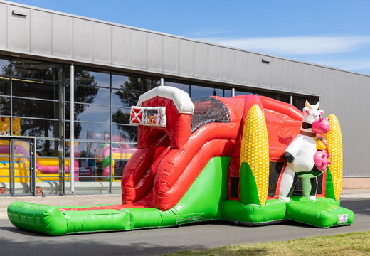 Encomende o castelo super inflável multiplay inflável no tema da fazenda com vaca para crianças