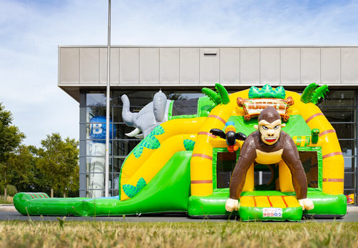 Encomende o segurança multi super inflável com slide no tema da selva verde amarelo para crianças