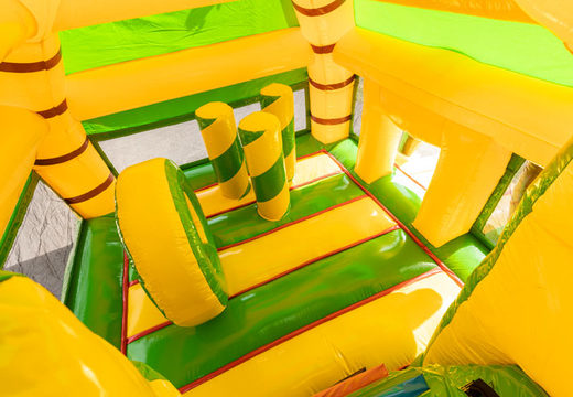 Encomende o grande castelo inflável multiplay inflável com slide no tema da selva para crianças