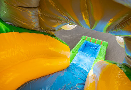 Espreguiçadeira inflável multijogo grande tema da selva com escorregador para crianças à venda