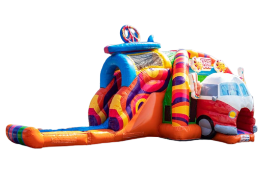 Encomende o castelo inflável mutliplay super inflável coberto com slide no tema hippie
