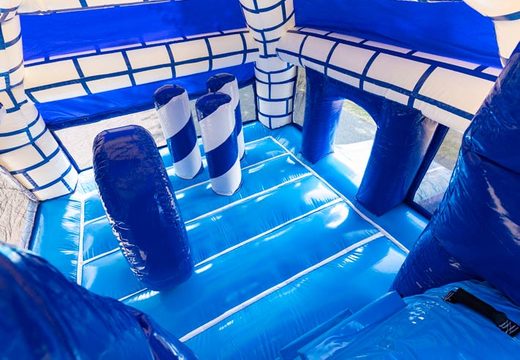 Encomende o castelo super inflável multiplay inflável com slide no tema do castelo azul