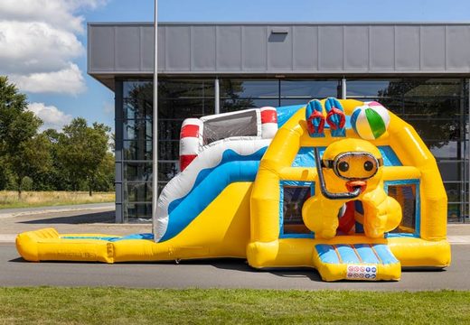 Compre castelo inflável multiplay super inflável em tema de pato de borracha amarelo para crianças