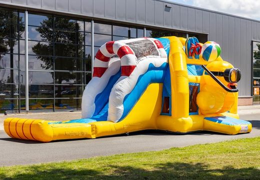 Encomende o castelo inflável multiplay super inflável em tema de pato de borracha amarelo para crianças
