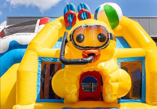 Compre almofada de ar inflável com seção de salto e deslize no tema de pato de borracha para crianças