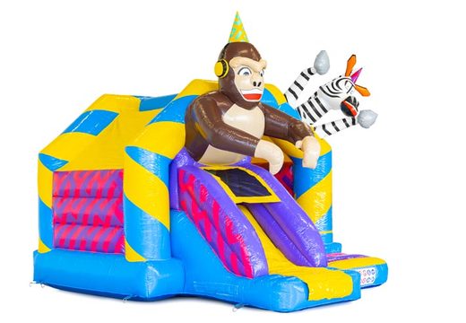 Slide inflável combinação animal party com slide frontal para venda para crianças