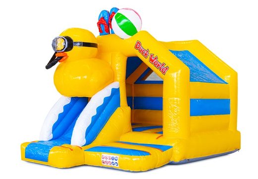 Combo de segurança inflável com slide frontal em tema de pato para venda para crianças