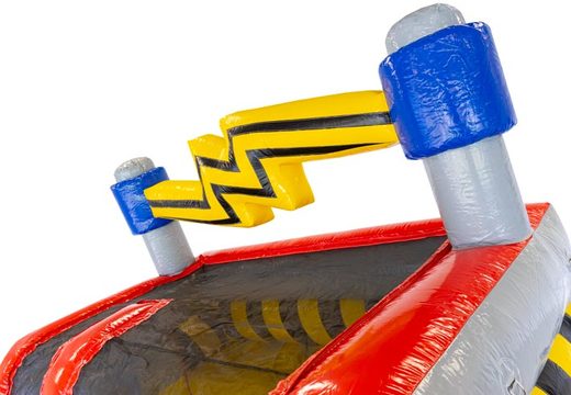 Encomende toboágua inflável Waterslide S18 High Voltage com tema de eletricidade em amarelo cinza vermelho