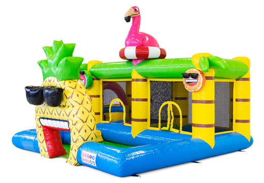 Compre um castelo insuflável insuflável no tema Flamingo para crianças. Encomende insufláveis ​​online na JB Insuflaveis Portugal