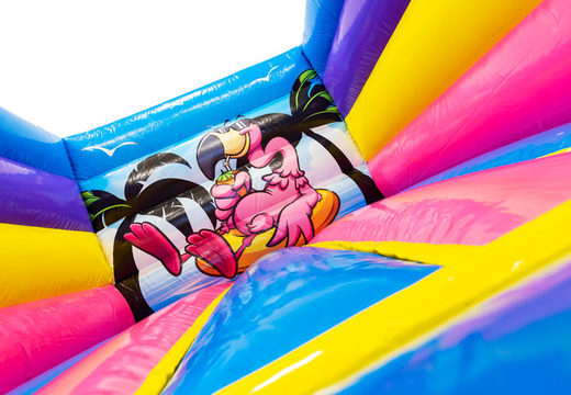 Encomende um insuflável Flamingo insuflável com estampas para crianças. Compre castelos infláveis ​​online na JB Insuflaveis Portugal