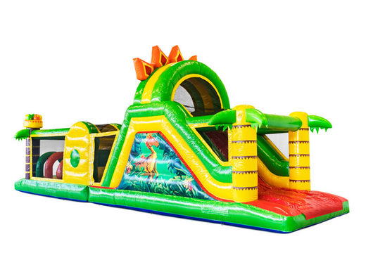 Castelo insuflável com pista de obstáculo no tema Dinossauro para crianças. Compre pistas de obstáculos infláveis ​​agora online em JB Insuflaveis Portugal