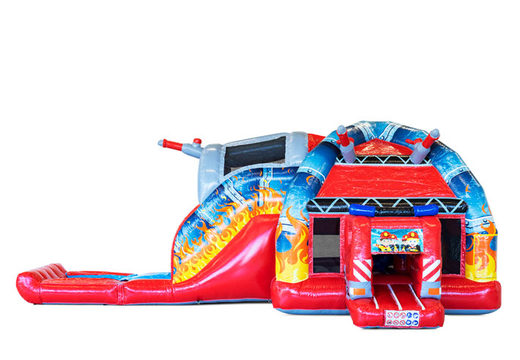 Encomende o castelo insuflável Multiplay Super no tema Fire Brigade com escorrega e uma piscina infantil. Compre insufláveis ​​online na JB Insuflaveis Portugal