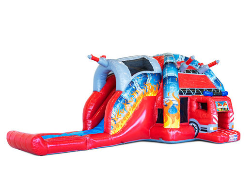 Compre um grande castelo inflável interno Multiplay Super inflável com escorregador no tema Corpo de Bombeiros para crianças. Encomende insufláveis ​​online na JB Insuflaveis Portugal
