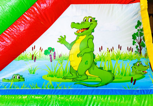 Mini castelo insuflável Multiplay insuflável no tema Crocodil para venda para crianças. Encomende agora castelos insufláveis ​​na JB Insuflaveis Portugal