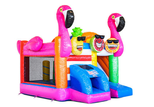 Inflável Mini castelo inflável Multiplay no tema Flamingo à venda na JB Inflatables. Encomende seguranças infláveis ​​na JB Insuflaveis Portugal