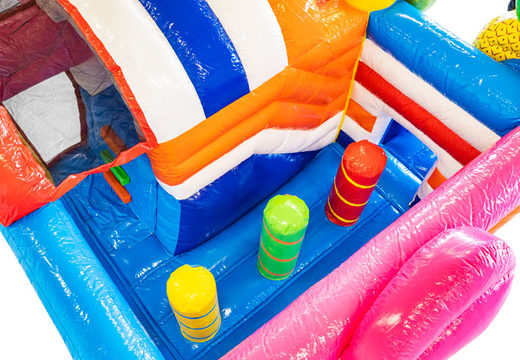 Vende-se mini almofada de ar inflável Multiplay no tema Flamingo para crianças. Encomende almofadas de ar infláveis ​​na JB Insuflaveis Portugal