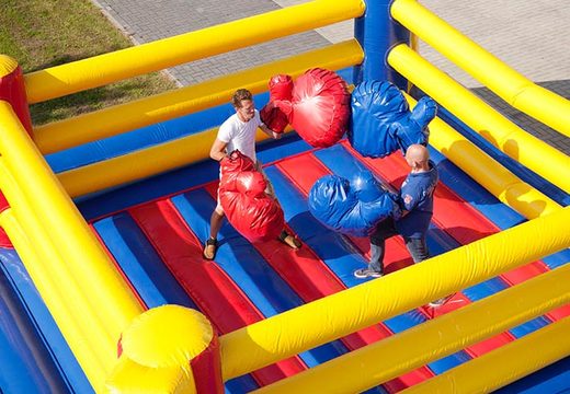 Boxeando um contra o outro em um ringue de boxe inflável