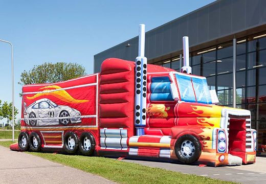 Bouncer inflável com tema de caminhão na cor vermelha