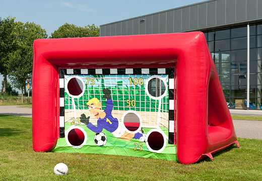 Encomende uma baliza de futebol insuflável vermelha do tamanho de uma baliza de futsal para miúdos e graúdos. Compre uma baliza de futebol insuflável agora online na JB Inflatables Nederland