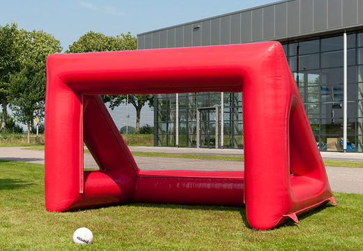 Encomende uma baliza de futebol insuflável vermelha do tamanho de uma baliza de futsal para miúdos e graúdos. Compre uma baliza de futebol insuflável agora online na JB Inflatables Nederland