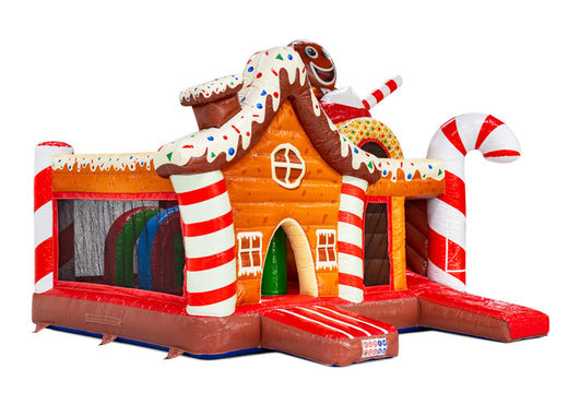 Lado do castelo insuflável Multiplay com tema de gingerbread Gingerhead