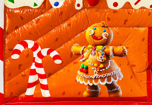Ilustração de personagem de biscoito de gengibre no castelo inflável Multiplay à venda na JB