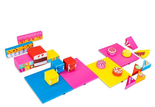 Conjunto de Softplay grande no tema de doces com blocos coloridos para brincar