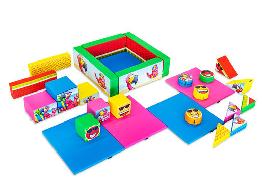 Conjunto de Softplay XL com tema de Flamingo Hawaii e blocos coloridos para brincar